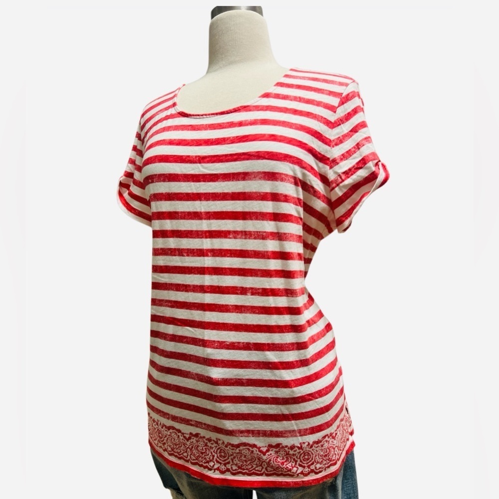 Chicos Casual Red and White Striped Women's Tee 🇺🇸